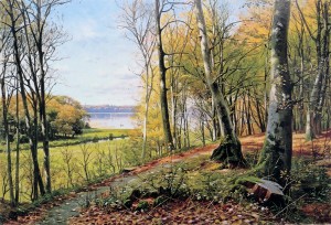 Beautiful landscape with a river going into a lake near a forest